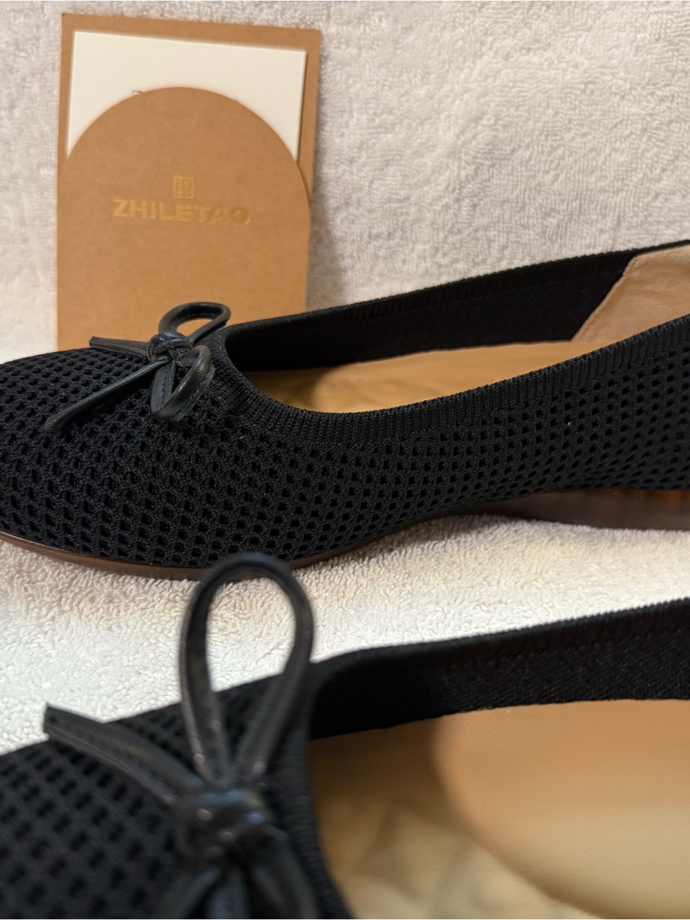 Black Mesh Ballet Flats with Bow. Bundle shoes were deeper discount. - Picture 5 of 13